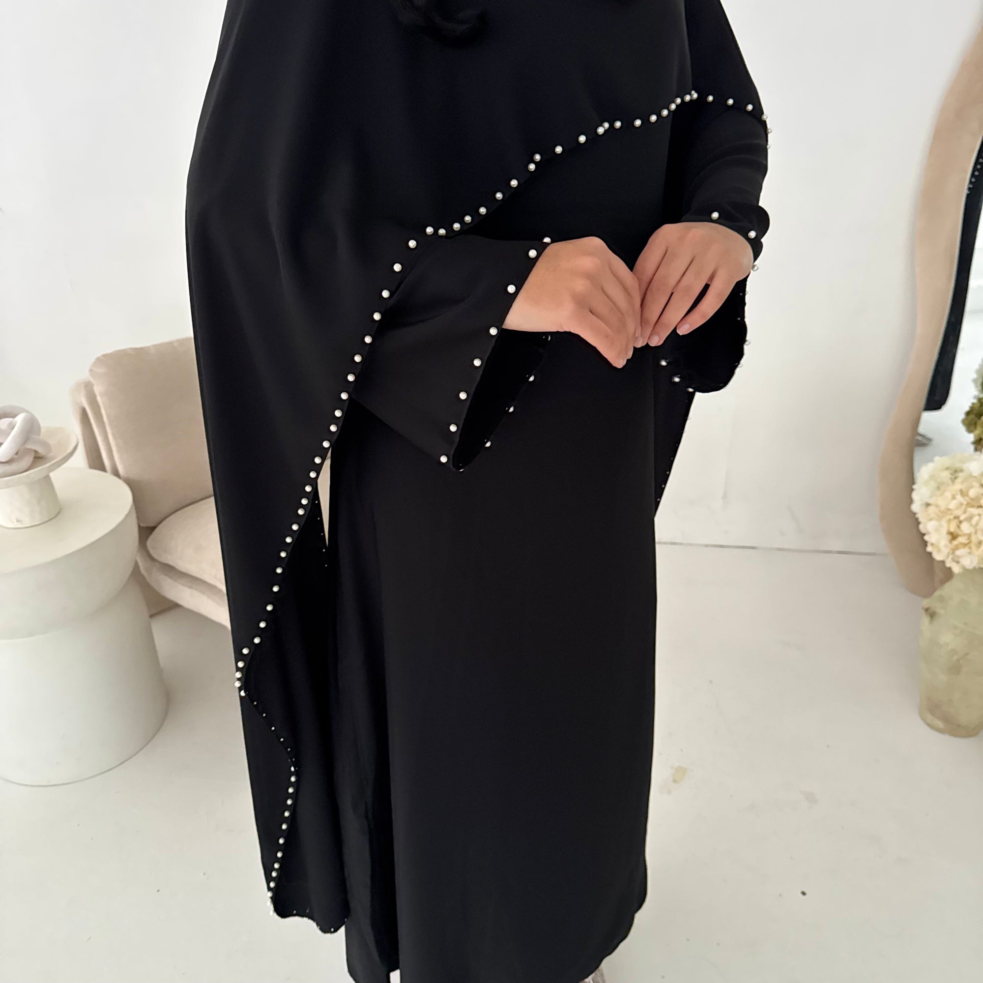 Sherin Black Pearl Detail Modest Dress