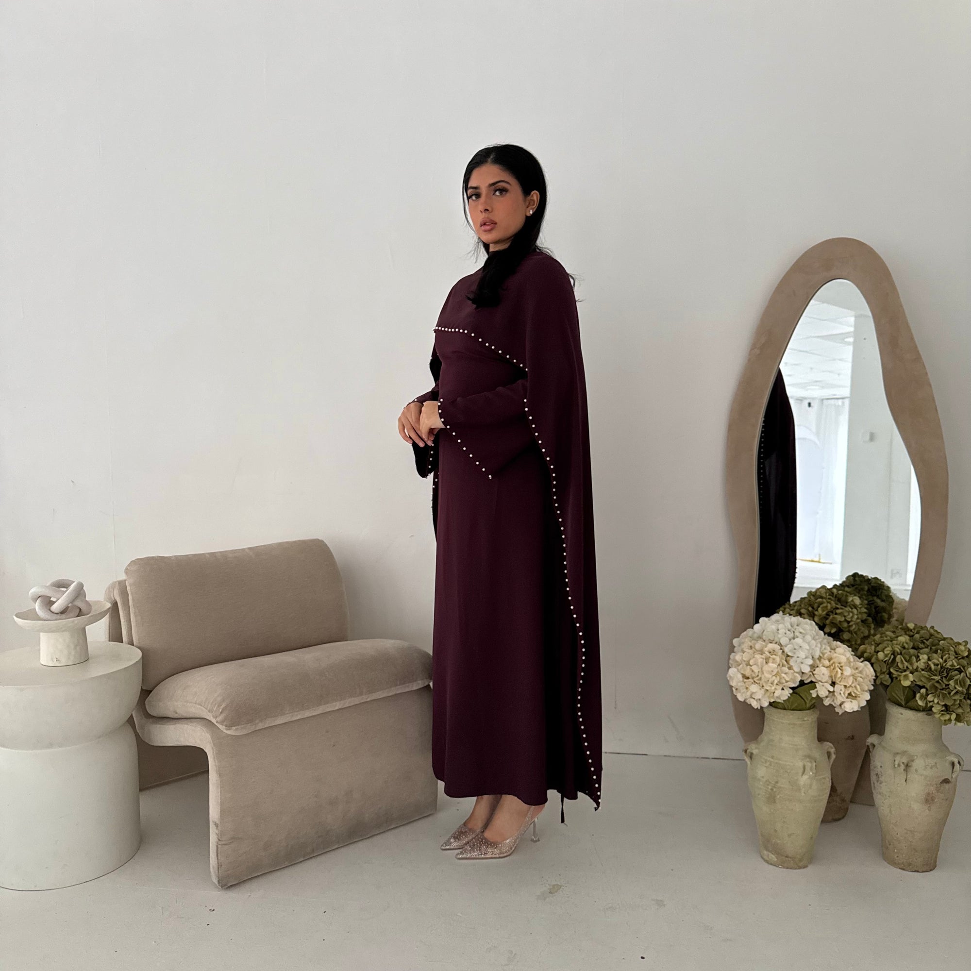 Sherin Plum Pearl Detail Modest Dress