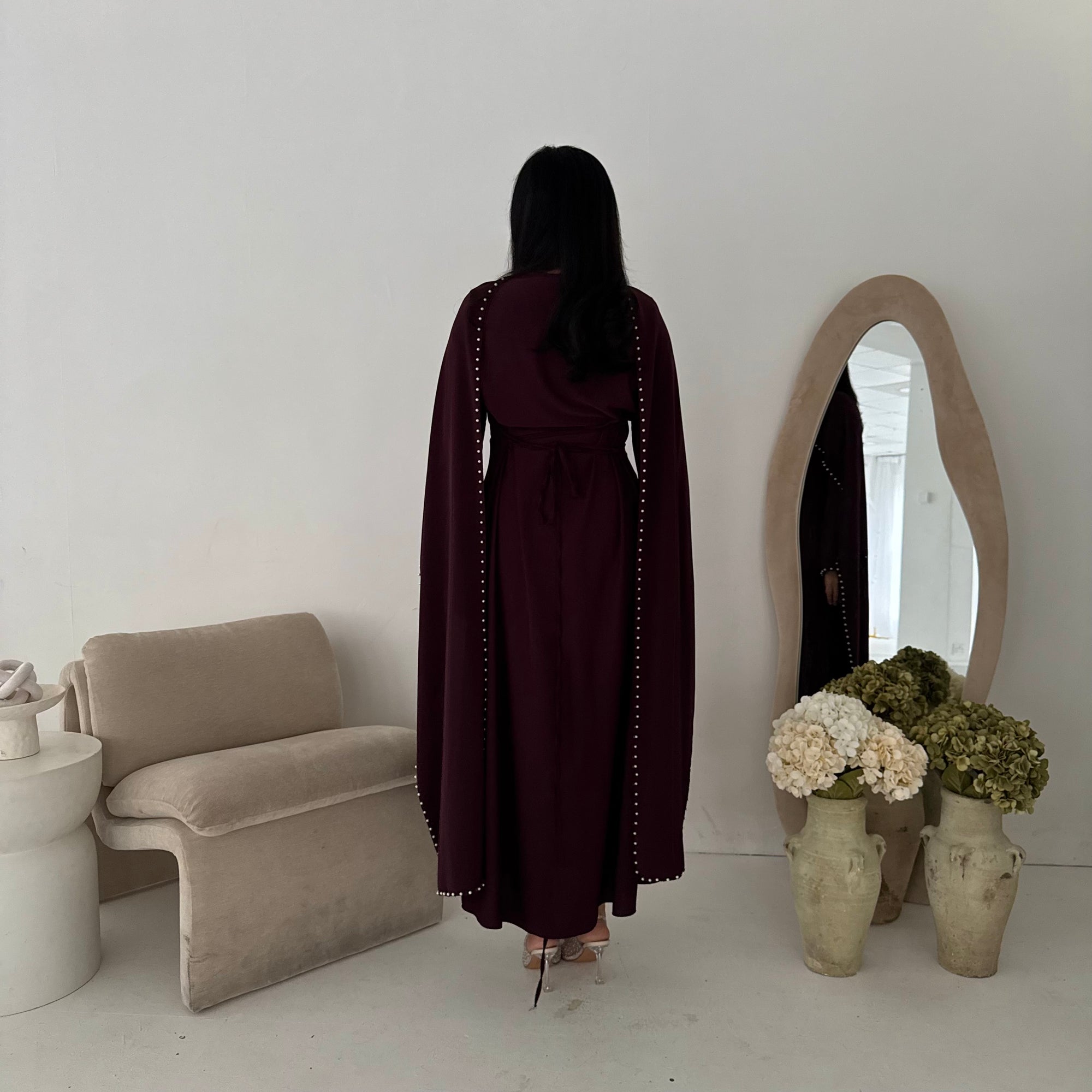 Sherin Plum Pearl Detail Modest Dress