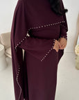 Sherin Plum Pearl Detail Modest Dress