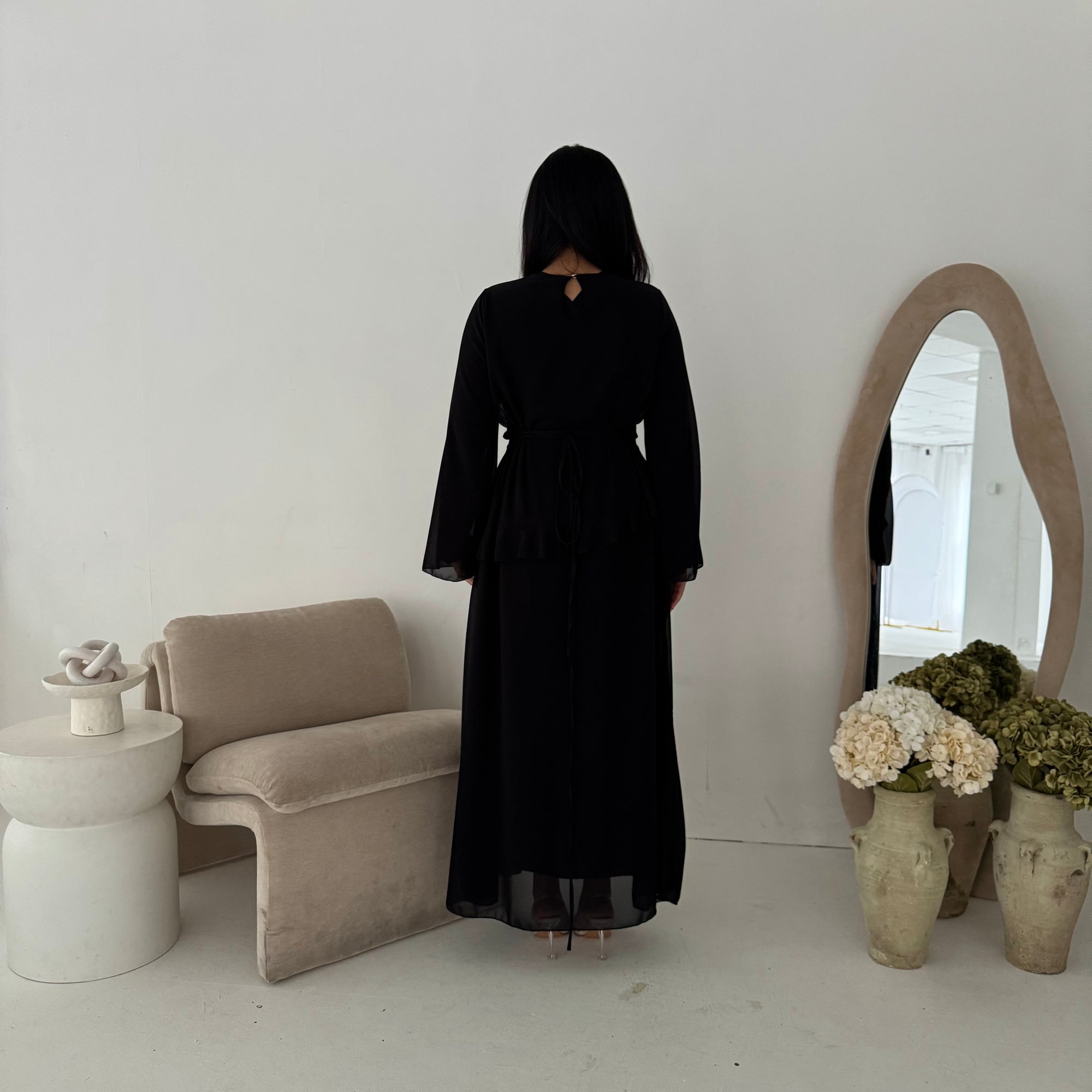 Lila Black Mesh Frill Detail Lined Dress