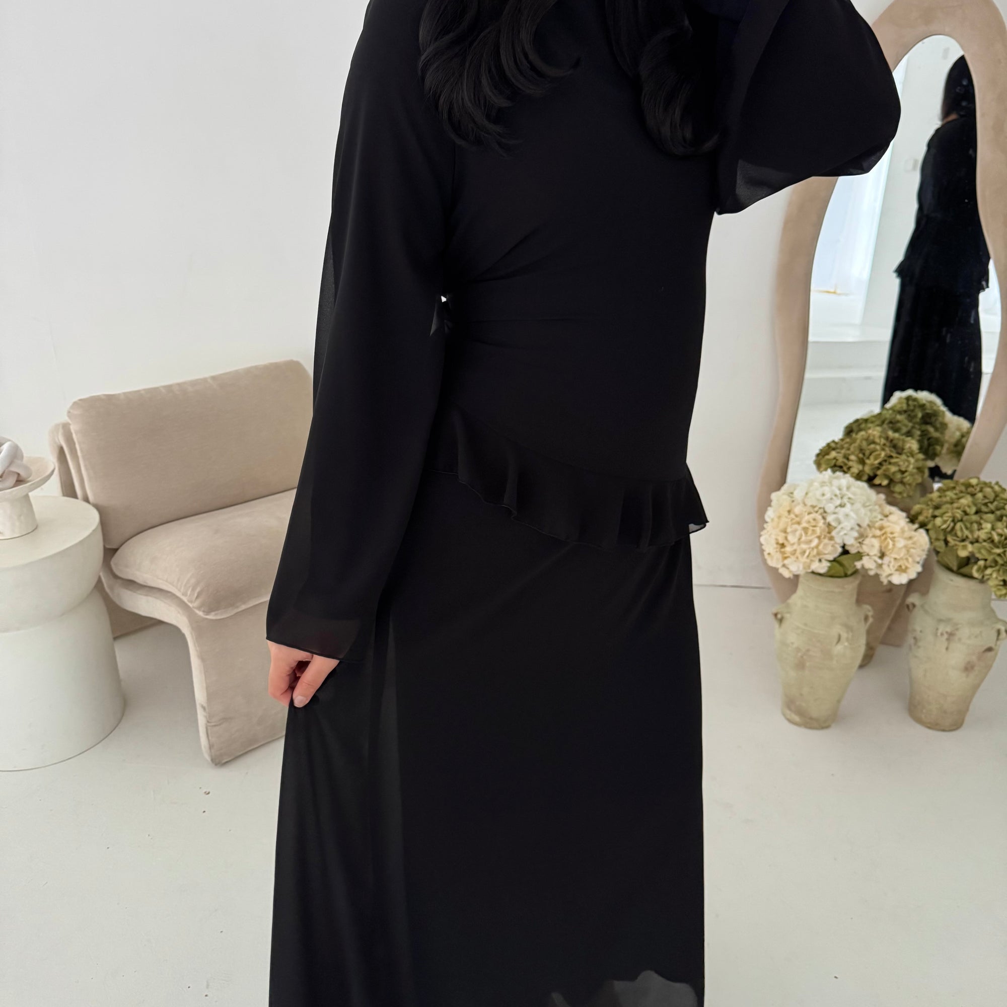 Lila Black Mesh Frill Detail Lined Dress