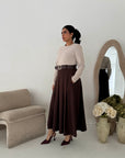 Evera Brown Soft Rib Top Skirt Belted Dress