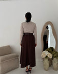 Evera Brown Soft Rib Top Skirt Belted Dress