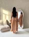 Lina Camel Elegant Shoulder Cape Frill Dress