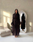 Lina Brown Elegant Shoulder Cape Frill Dress