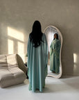 Maya Mint Satin Kaftan With Neck Scarf Dress