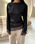 Hayat Black Satin Tie back Lace Detail Top