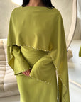 Sherin Olive Pearl Detail Modest Dress