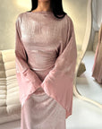 Grecia Pink Metallic Adjustable Tie Kaftan Dress