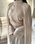 Leta Beige Pearl Choker Neck Modest Cape Dress