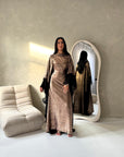 Grecia Copper Metallic Adjustable Tie Kaftan Dress