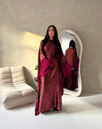 Grecia Wine Metallic Adjustable Tie Kaftan Dress