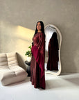 Grecia Wine Metallic Adjustable Tie Kaftan Dress