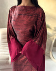 Grecia Wine Metallic Adjustable Tie Kaftan Dress