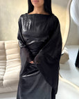 Grecia Black Metallic Adjustable Tie Kaftan Dress