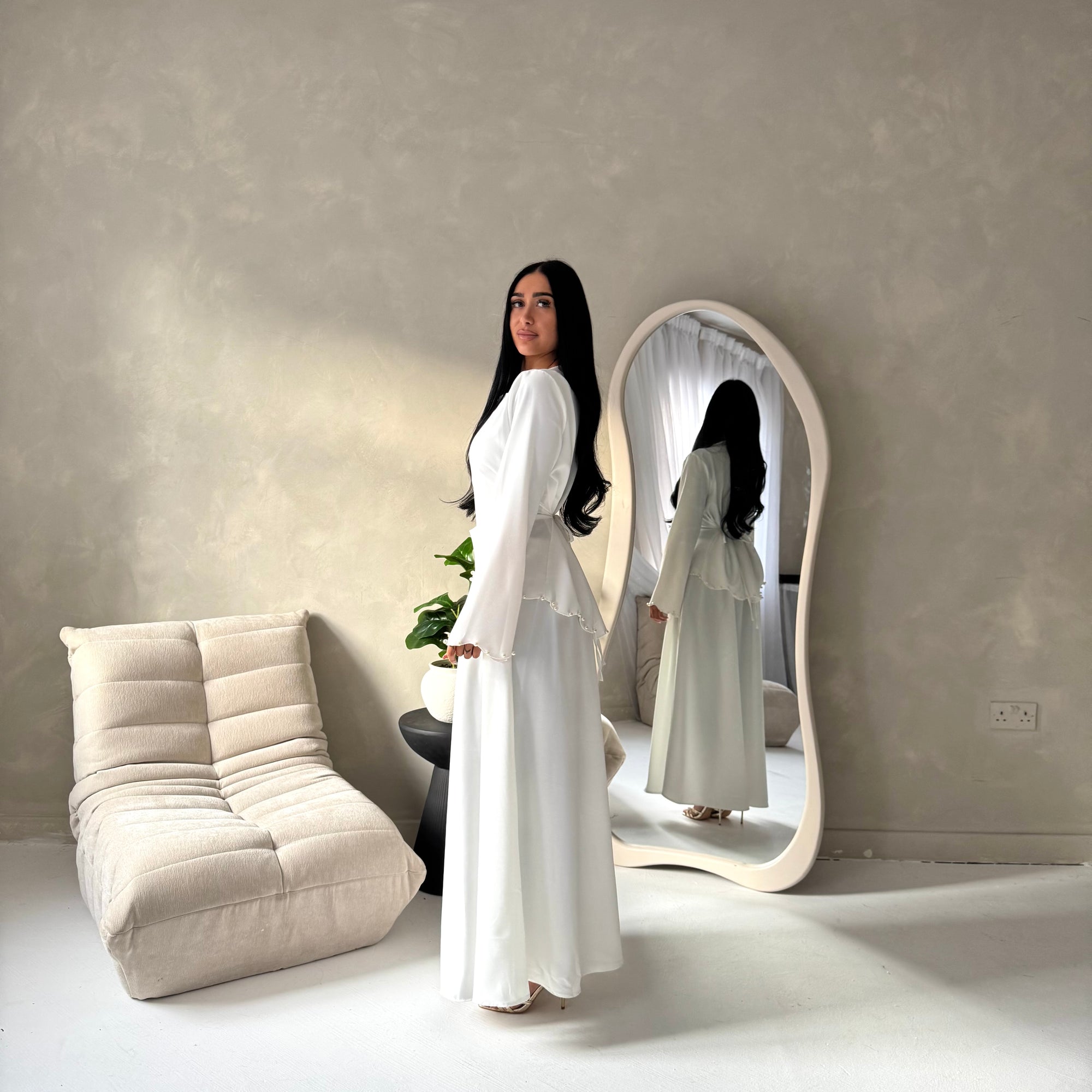 Raia Ivory Pearl Detail Modest Skirt Co Ord