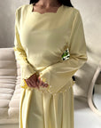 Raia Yellow Pearl Detail Modest Skirt Co Ord