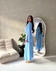 Ines Blue Soft Waist Ruched Lined Modest Dress
