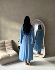 Ines Blue Soft Waist Ruched Lined Modest Dress