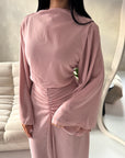 Ines Pink Soft Waist Ruched Lined Modest Dress
