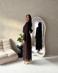 Ines Brown Soft Waist Ruched Lined Modest Dress