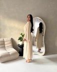 Ines Beige Soft Waist Ruched Lined Modest Dress