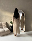 Ines Beige Soft Waist Ruched Lined Modest Dress