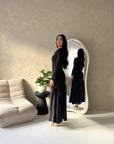 Lyra Black Waist Ruched Modest Dress