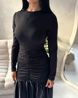 Lyra Black Waist Ruched Modest Dress