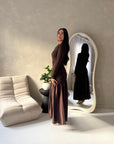 Lyra Brown Waist Ruched Modest Dress
