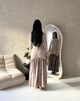 Lyra Mocha Waist Ruched Modest Dress
