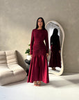Lyra Wine Waist Ruched Modest Dress