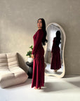 Lyra Wine Waist Ruched Modest Dress