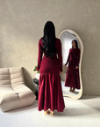 Lyra Wine Waist Ruched Modest Dress