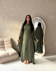 Isani Khaki Diamante Swirl Modest Kaftan Dress