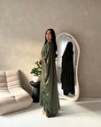 Isani Khaki Diamante Swirl Modest Kaftan Dress
