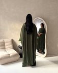 Isani Khaki Diamante Swirl Modest Kaftan Dress