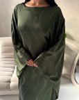 Isani Khaki Diamante Swirl Modest Kaftan Dress