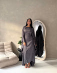 Isani Charcoal Diamante Swirl Modest Kaftan Dress