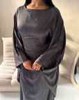 Isani Charcoal Diamante Swirl Modest Kaftan Dress