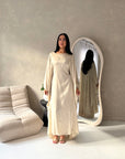 Isani Beige Diamante Swirl Modest Kaftan Dress
