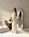 Isani Beige Diamante Swirl Modest Kaftan Dress