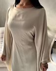 Isani Beige Diamante Swirl Modest Kaftan Dress