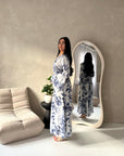 Kara Royal Blue Floral Premium Lined Chiffon Summer Dress