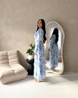 Kara Pastel Blue Floral Premium Lined Chiffon Summer Dress