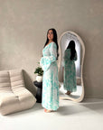 Kara Aqua Blue Floral Premium Lined Chiffon Summer Dress