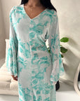 Kara Aqua Blue Floral Premium Lined Chiffon Summer Dress