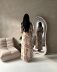 Kara Camel Floral Premium Lined Chiffon Summer Dress