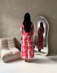 Kara Red Floral Premium Lined Chiffon Summer Dress